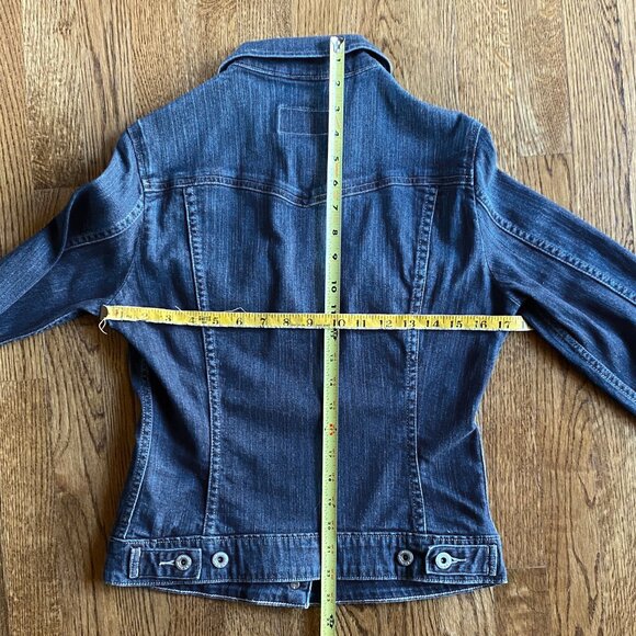 LEVI STRAUSS Womens Cropped Jeans Denim Jacket Blue Mid Wash Small Petite - Picture 10 of 12